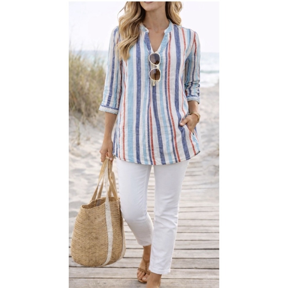 SOLD
LL Bean Linen 3/4 Sleeves Shirt Women's Tunic Top Striped XL Nautical